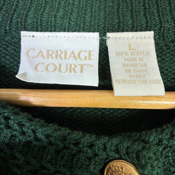 Vintage Carriage Court Button Down Cardigan Womens L Green Knit Old Money Preppy - Picture 7 of 7